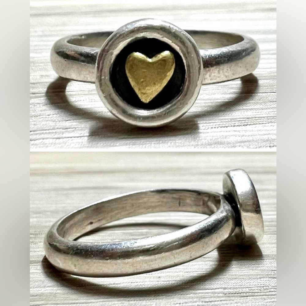Vintage Artisan (FF) Sterling Silver & Gold Modernist Shadowbox Heart Ring